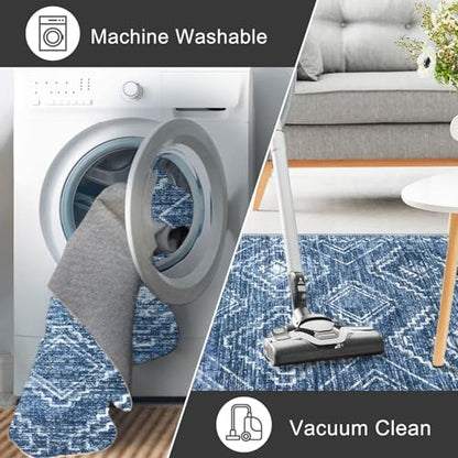 KILOCOCO Washable Runner Rug 2x6 ft Hallway Runners, Stonewashed Blue - color: Stonewashed Blue, size: 2' x 6' (Runner)