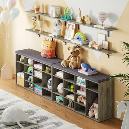 DINZI LVJ Long Wall Shelves, 55.1Inch Wooden Floating Shelves with Brackets - color: Grey Wash, size: 55.1 Inch