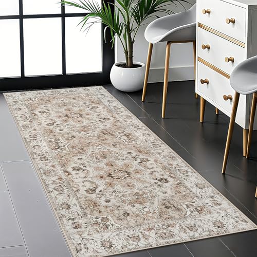 Washable Hallway Runner Rug 2x5: Non Slip Runner Rugs with Rubber Backing - color: Beige, size: 2' x 5' (Rectangular)