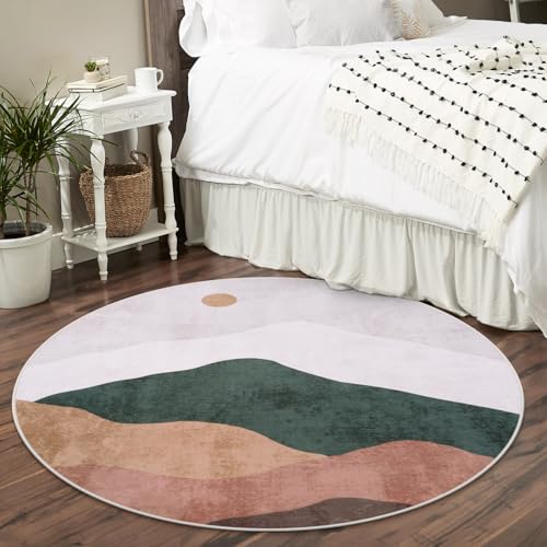 4ft Abstract Round Rug, Mountain Grey Circle Area Rugs Soft Washable - color: Grey, size: 4' (Round)
