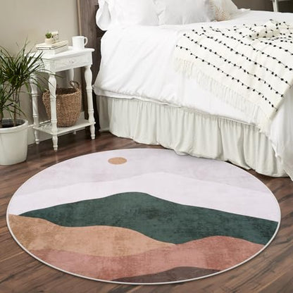 4ft Abstract Round Rug, Mountain Grey Circle Area Rugs Soft Washable - color: Grey, size: 4' (Round)