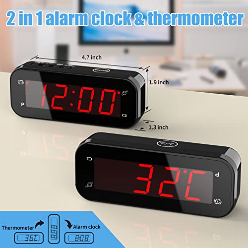 KWANWA 2-in-1 LED Digital Alarm Clock with Indoor Thermometer - size: Red Digital Display