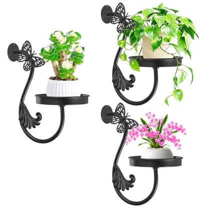 Metal Wall Plant Holder 3Pcs Indoor Outdoor Wall Flower Shelf - color: Black-Butterfly-3Pcs