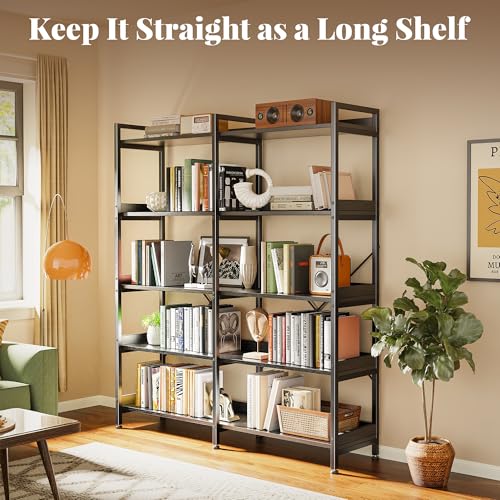 Huuger 5 Tier Bookshelf with 10 Open Shelves and Raised Baffle, Black - color: Black, size: 5 Tier