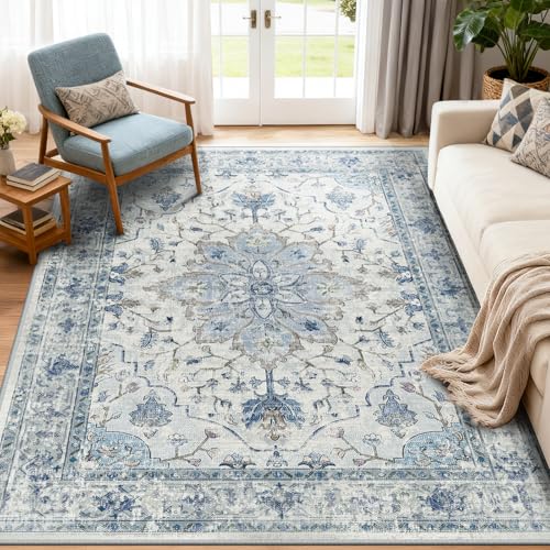 RELEANY Washable Vacuum-Friendly Area Rugs 5'x7' Blue/Gray - color: Blue/Gray, size: 5' x 7' (Rectangular)