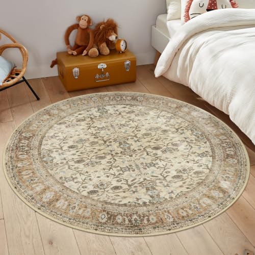SIILOOM Washable 5ft Circle Round Rug, 5x5 Non-Slip Soft Circular Area Rugs - color: Beige/Brown, size: 5' (Round)
