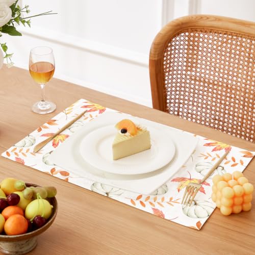 QIYI Fall Placemats Set of 6, 12"x18" Linen Place Mats, Maple Pumpkins - color: Maple Pumpkins, size: Set of 6