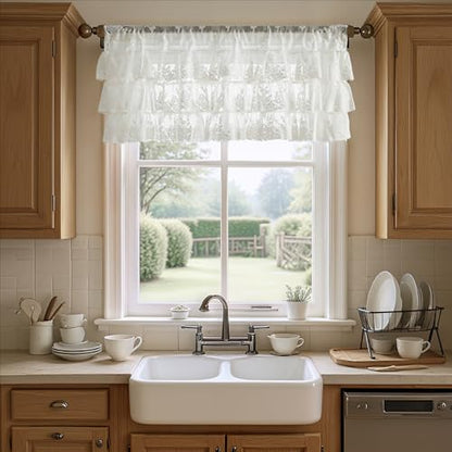 Kotile Ivory Lace Ruffle Valance for Windows W52 x L18 Inch, 1 Panel - color: Ivory - Ruffle Lace