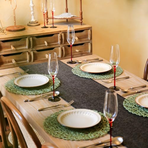 AHHFSMEI Paper Braided Round Placemats Set of 12 Natural Non-Slip Heat Resistant Table Mats for Dining Tables Woven Indoor & Outdoor Place mats(Green,12) - color: Green