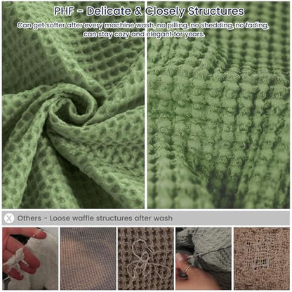 PHF 100% Cotton Waffle Throw Blanket Lightweight Breathable, Loden Green - color: Loden Green, size: Throw(50" x 60")