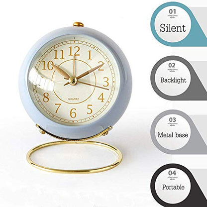 SHISEDECO Small Tableclocks Classic Non-Ticking Tabletop Alarm Clock,Blue - color: Blue