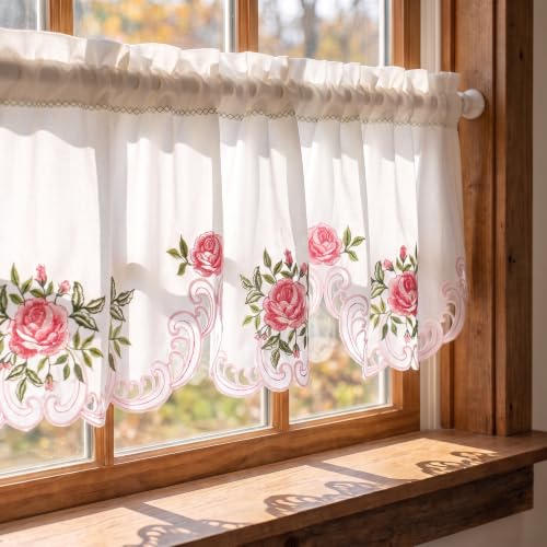 Molaxhome Beautiful Dazzling Embroidered Window Valance for Kitchen Decor - color: Pink, size: 58"W x 14"L (Pack of 1)