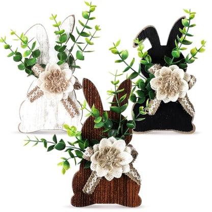 Yousoontic 3 Pcs Easter Table Decorations Farmhouse Bunny Decor, Front - style: Front
