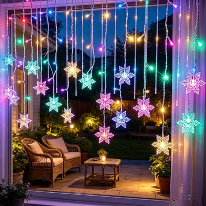 String Lights LED Curtain Light, 96 LED Fairy 3.5M Snowflake Waterproof Christmas Lights with Control Plug in Lights for Outside Indoor Bedroom Party Fence Patio - Colorful - color: Warm White