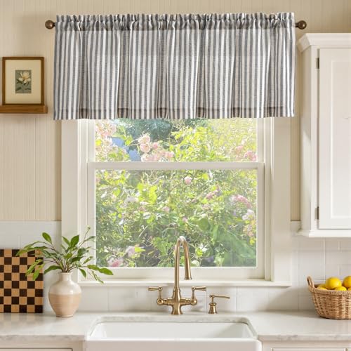 jinchan Linen Boxter Stripe Valances for Window 16 inch,Black,1 Panel - color: Boxter Stripe | Black on Linen, size: 50"W x 16"L (Pack of 1)