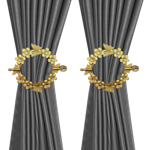 2pcs Gold Curtain Tieback, Round Drapery Holdback, Flower Butterfly - style: Gold Butterfly