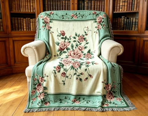 Rose Jacquard Woven Tapestry Throw Blanket 50"x60" - color: Rose