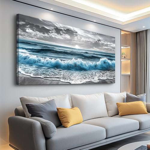 ZUITINGHUA Canvas Wall Art For Living Room Large Wall Decor For Office Bedroom Decorations Sea Wave Landscape Pictures Black And White Painting Artwork Room Wall Mural Aesthetic Home Decor 30x60 In - color: Sea Wave, size: 60"L x 30"W