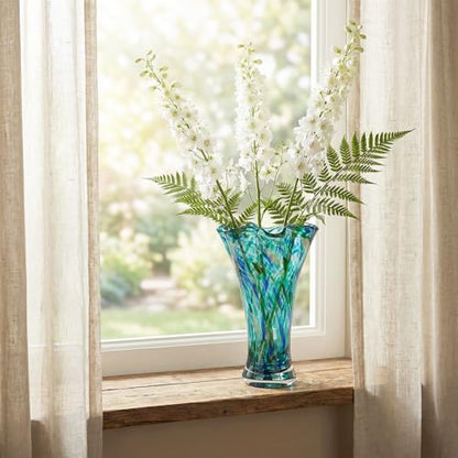 LCCCK 9.0" H Teal Glass Vases for Flower, Unique Hand Blown Glass Vase - color: Teal