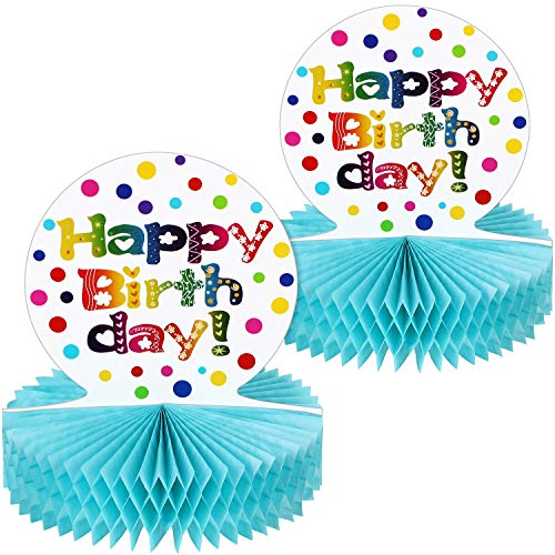 Rainbow Birthday Honeycomb Centerpiece for Table Decorations, 2 Pack