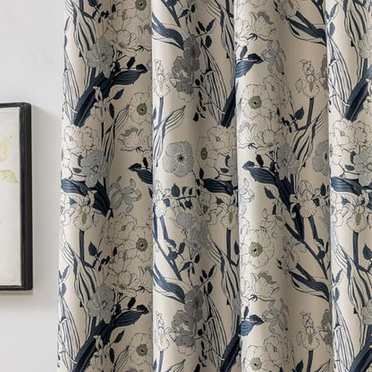 SUOUO Grey Blue Floral Blackout Curtains 96 Inches 2 Panels Grommet-Top - color: Grey-blue, size: 52"W x 96"L (Pack of 2)