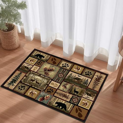 Washable 2x3 Entryway Rug,Deer Bear Wildlife Rustic Cabin Area Mat - size: 2'x3'