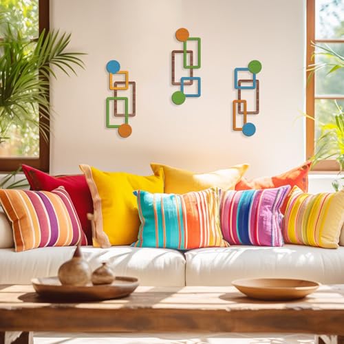 Abstract Wooden Wall Decor, Vertical Linked Geometry Design, Modern Wood Wall Art with HD UV Print, No Assembly Required