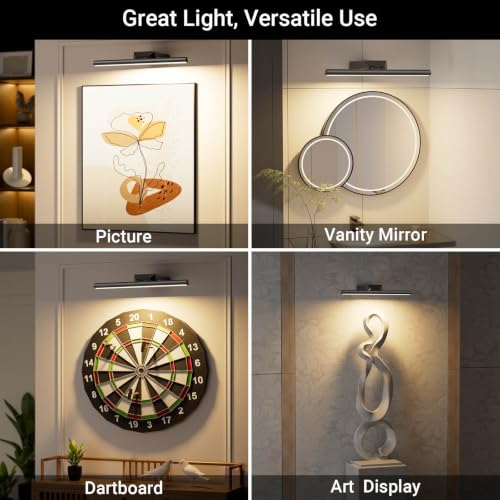 12" Picture Lights for Wall, 10000mAh Rechargeable Wireless Remote - color: Black, size: 12inch