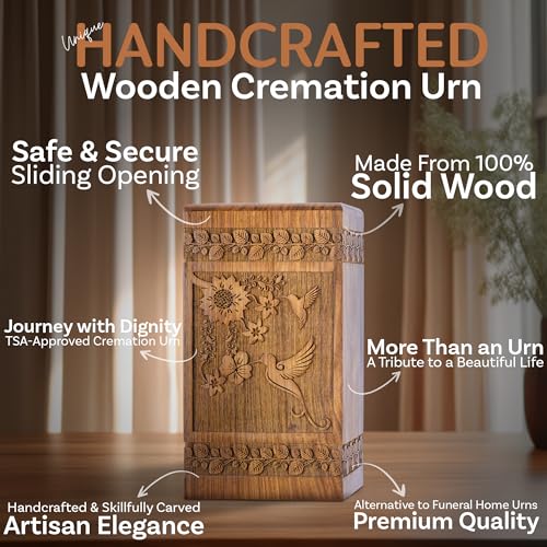 Hummingbird Wooden Urn for Human Ashes, Medium 115 Cu in, Rosewood - color: Hummingbird Rosewood, size: Medium (115 cu in)