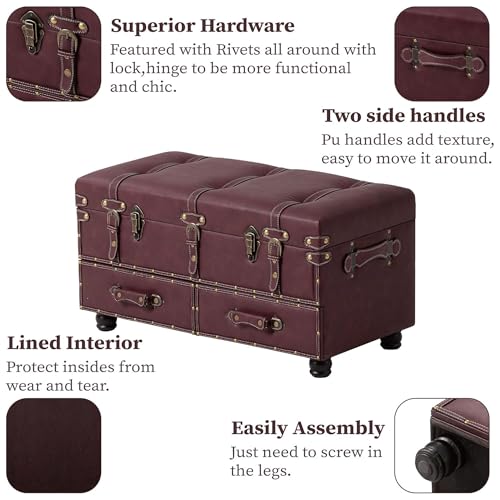COZAYH - Storage Ottoman Bench Set of 2 - Dark Magenta - color: Dark Magenta, 2 Pack