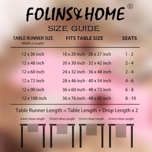 FOLINS&HOME 2 Pack Pink Waterproof Table Runner 108 Inches Long - color: Pink, size: 12" x 108" (2 Pcs)