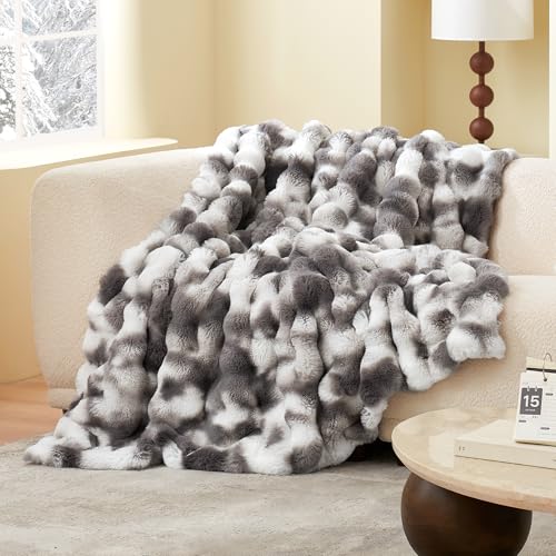 Amélie Home Faux Fur Throw Blanket, Ultra Soft Fuzzy Plush Bubble Blanket for Couch, Bed & Living Room, 60"x80", Tie-dye Grey - color: Tie-dye Grey, size: 60" x 80"