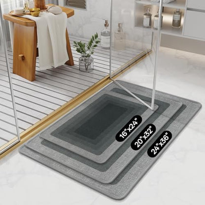 Bath Mat Non Slip,Quick Dry Bathroom Rug Under Door,24"x36",Grey - color: Grid Grey, size: 24" x 36"