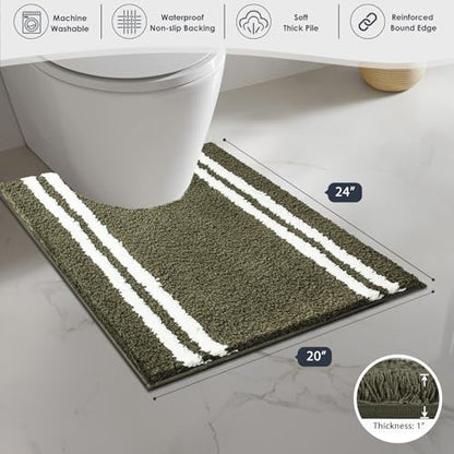 PURRUGS Bathroom Rug, Bath Mat, 20" x 24" U-Shaped, Olive Green - color: Olive Green, size: 20" X 24" U-Shaped