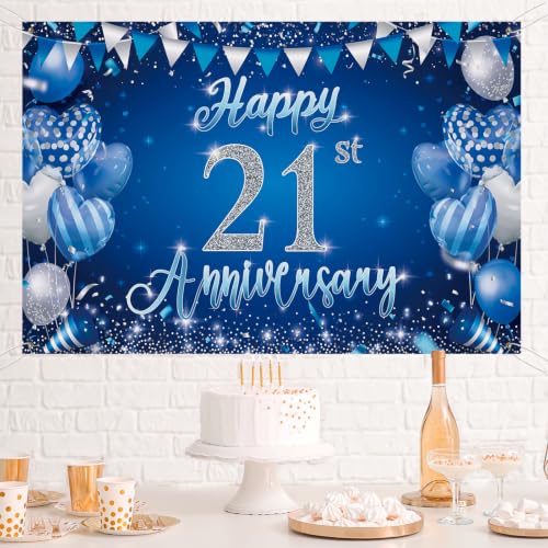 21st Anniversary Backdrop,Blue Silver 21st Wedding Anniversary Background - color: Blue, size: 21st