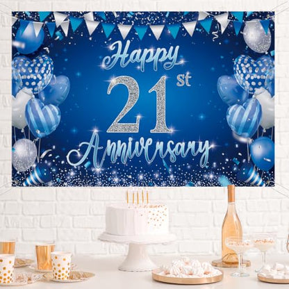 21st Anniversary Backdrop,Blue Silver 21st Wedding Anniversary Background - color: Blue, size: 21st