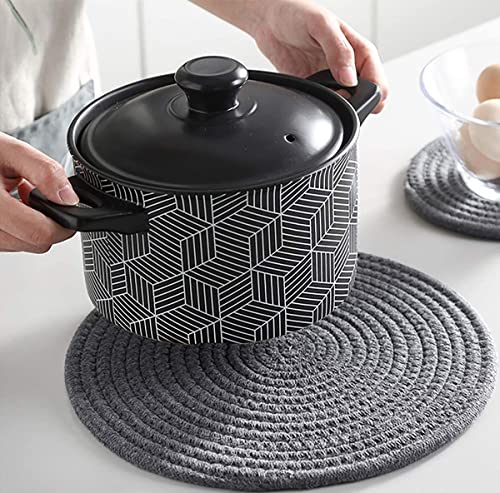 4 Pack Round Woven Placemats,13.8 inch Plate Chargers Black Thick Place Mats Cotton Rope Braided Tablemats Rattan Tablemats Black Weave Placemats for Dining Table - color: Black, size: Round Set of 4