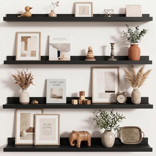 Axeman Picture Ledge Shelf, 36 Inch Black Floating Shelves Set of 4 - color: Black, size: 36 Inch