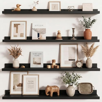 Axeman Picture Ledge Shelf, 36 Inch Black Floating Shelves Set of 4 - color: Black, size: 36 Inch