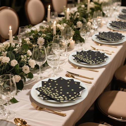 80 Pack of White Paper Cocktail Napkins with Gold Foil Polka Dot Confetti，Polka Dot Party Supplies(5 x 5 in，3-ply) (Black) - style: Black Gold Dot