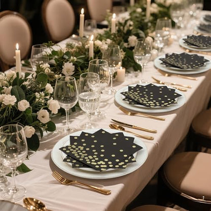 80 Pack of White Paper Cocktail Napkins with Gold Foil Polka Dot Confetti，Polka Dot Party Supplies(5 x 5 in，3-ply) (Black) - style: Black Gold Dot