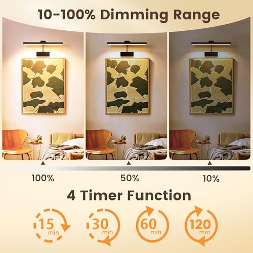 Picture Light for Wall, 15" Rechargeable Battery Operated LED Wall Sconce - color: Black, size: 1 Count (Pack of 1)