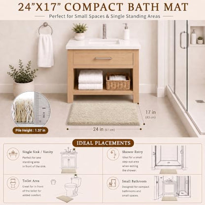 Yimobra Bathroom Rugs Non Slip Washable 24X17, Small Bath Mat, Beige&White - color: Light Beige and White, size: 17" X 24"