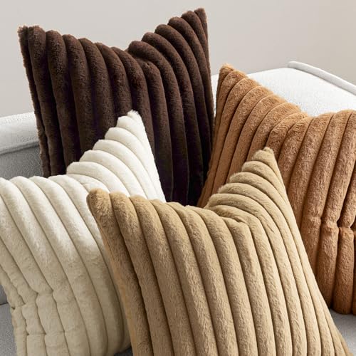 MIULEE Faux Fur Plush Decorative Throw Pillow Covers 20x20, Brown - color: Brown, size: 20" x 20" (Pack of 4)