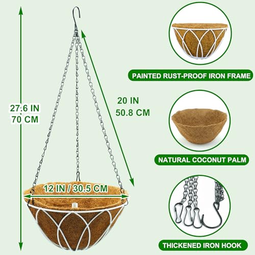 HOSY 2-Pack 12-in Hanging Metal Planter Baskets with Coconut Fibre Liner - color: Petals - White