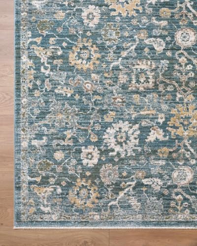 Hauteloom Yavah Living Room, Bedroom Area Rug - Traditional - Medium Brown, Teal, Teal Blue - 5' x 7'5" - color: Medium Brown, Teal, Teal Blue / Denisa, size: 4'11" x 7'5" (Rectangular)