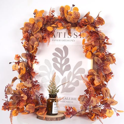 RECUTMS 2P Fall Eucalyptus Leaf Vine with Boston Fern 5.74FT Autumn Garland - color: 2pcs Fall Eucalyptus Garlands