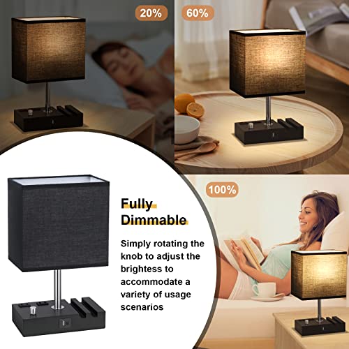 Black Table Lamp for Bedroom - Stepless Dimmable, USB C+A, 2 AC Outlets - color: Black with Knob Switch, size: 1 Pack