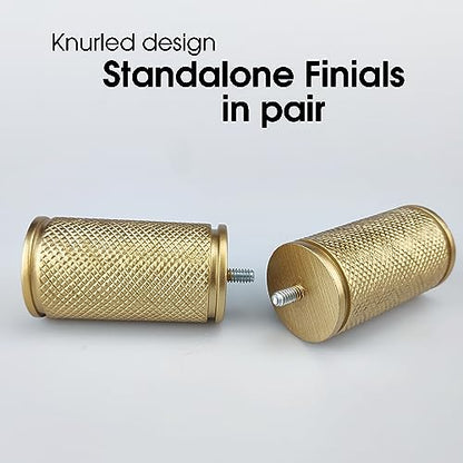 Decorative Curtain Rod Finials, Polyresin Gold Knurled Design Finials, Set of 2, Compatible with 1 inch Diameter Curtain Rod, Standalone Finial Pair