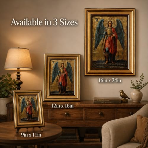Gold Framed Archangel Michael Canvas Wall Art 16inx24in - color: Archangel A, size: 24"L x 16"W